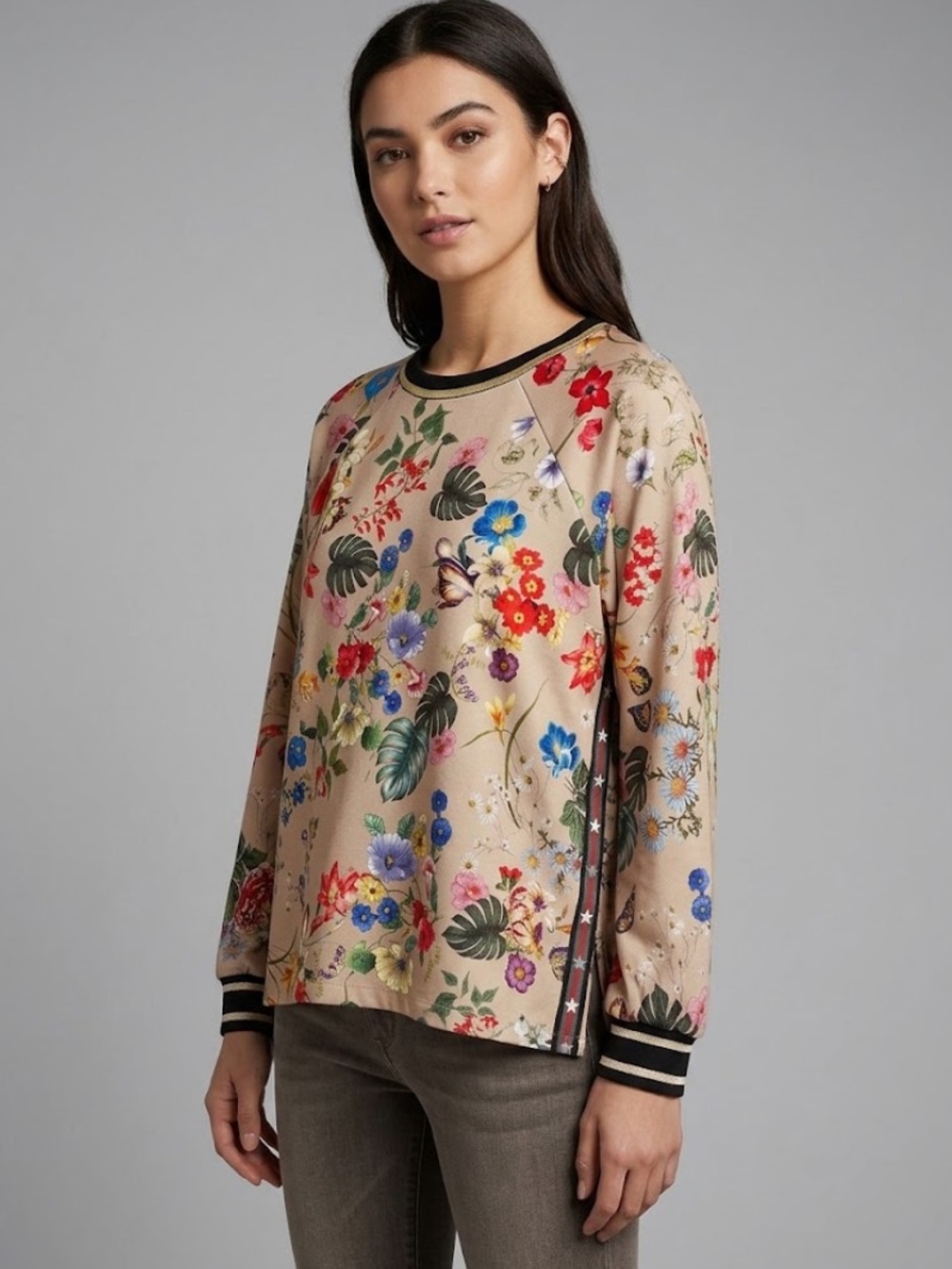 Johnny Was Live Botanical Floral Print Crewneck Sweatshirt Top Oversized Medium